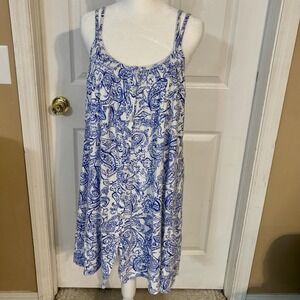 Ralph Lauren Nightgown L Double Strap Short Comfy Sleeveless Paisley Buttons